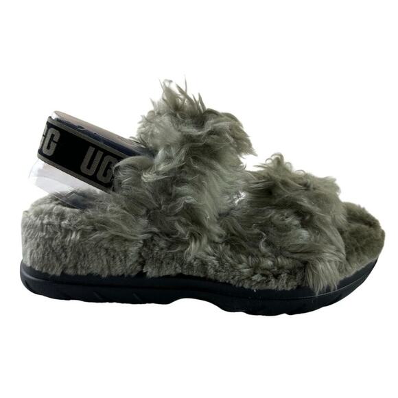 UGG Shoes - UGG Olive Green Faux Fur Slingback Platform Slippers Women’s US 10 Cozy Y2K